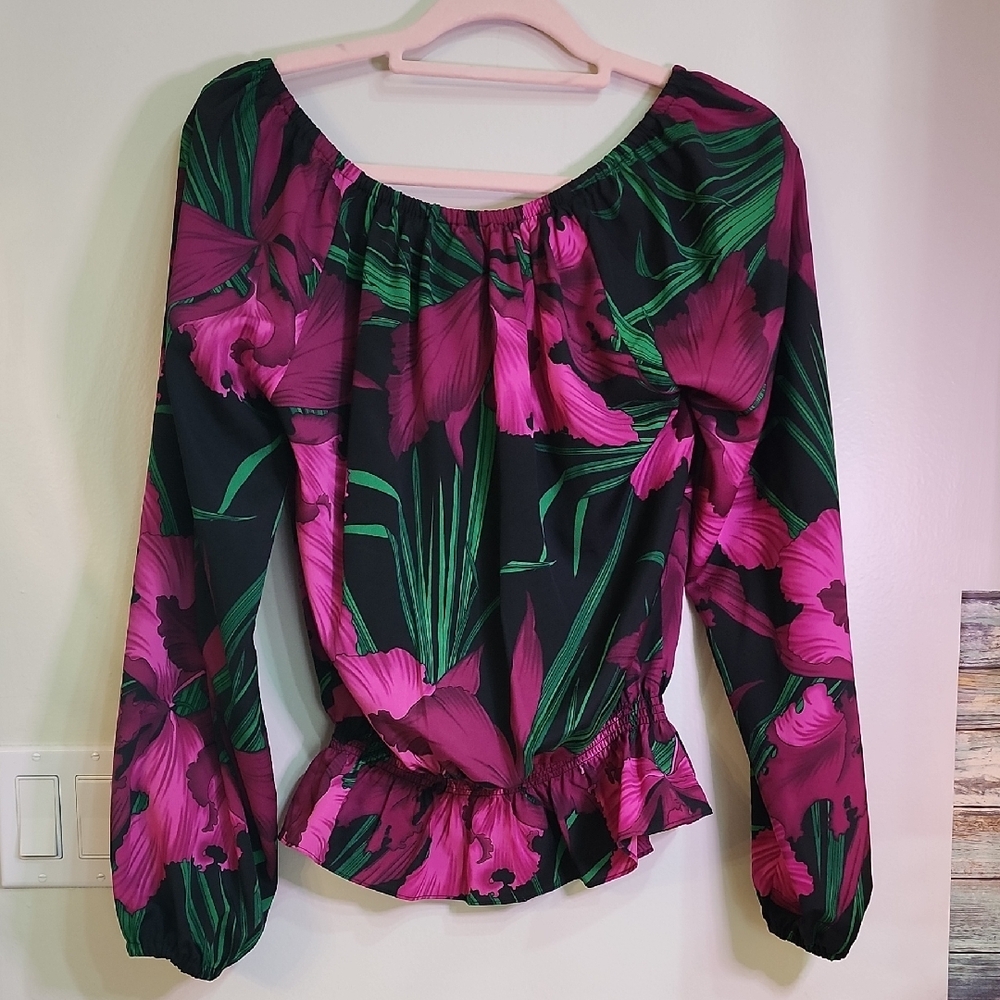 Michael Kors Black and Pink Floral Blouse - Picture 6 of 6